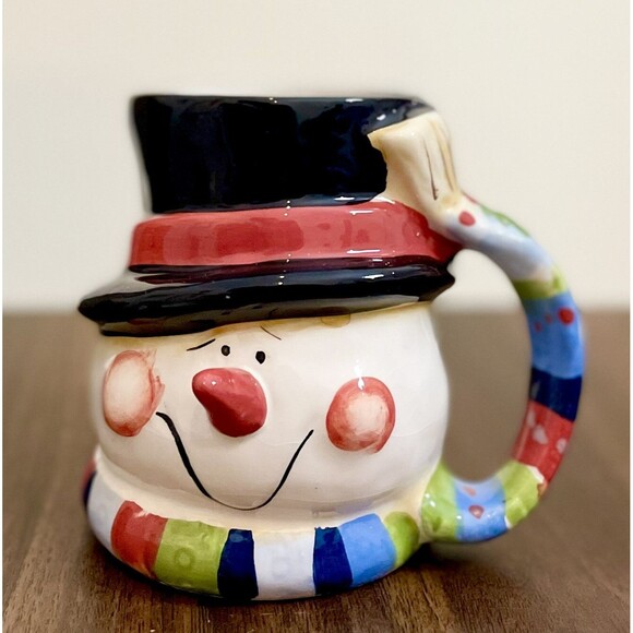 Holiday Snowman Coffee Mug With Scarf Handle Small Christmas Cup - Picture 1 of 8